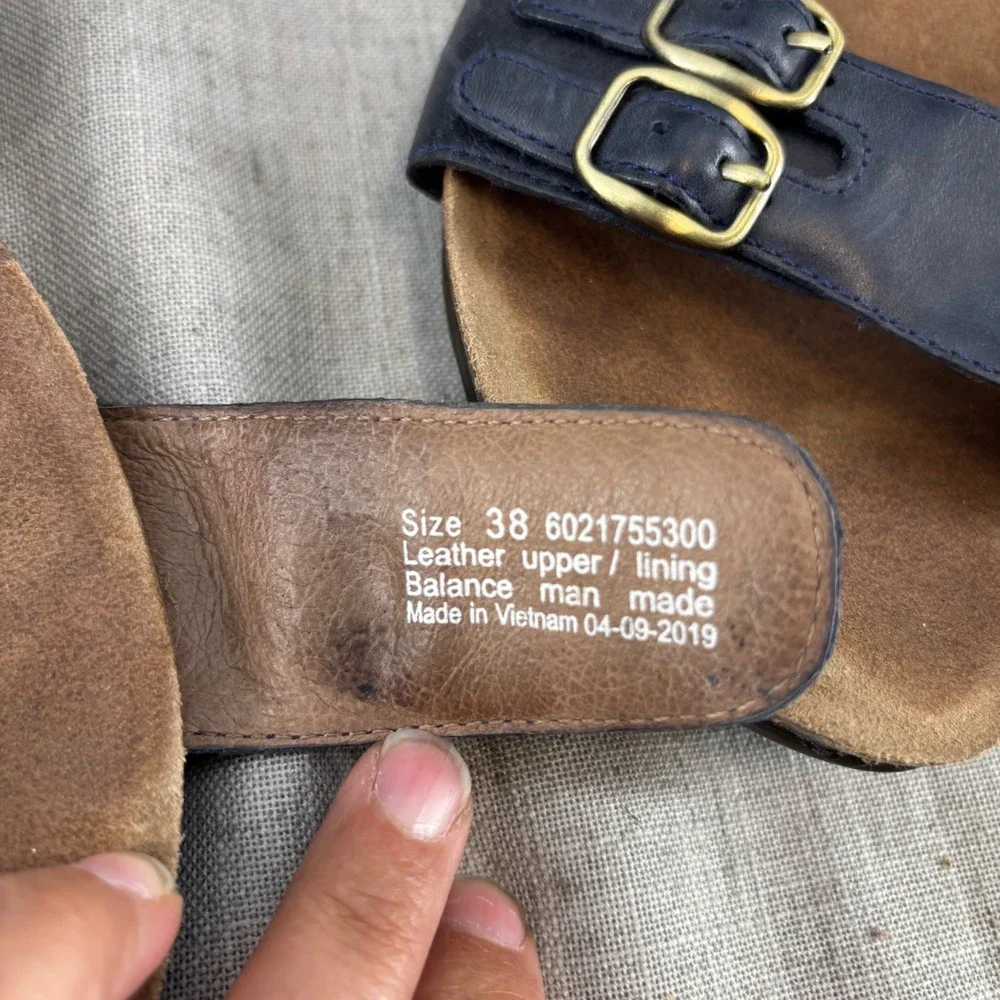 Dansko Rebekah Sandals Navy Blue Leather Double Buckle Ankle Strap Women EU‎ 38